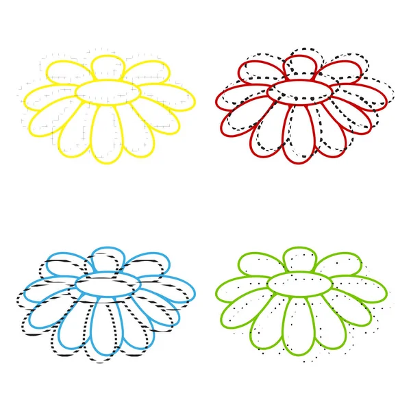 Ilustracja znak Fower rumianek. Wektor. Żółty, czerwony, niebieski, gr — Wektor stockowy