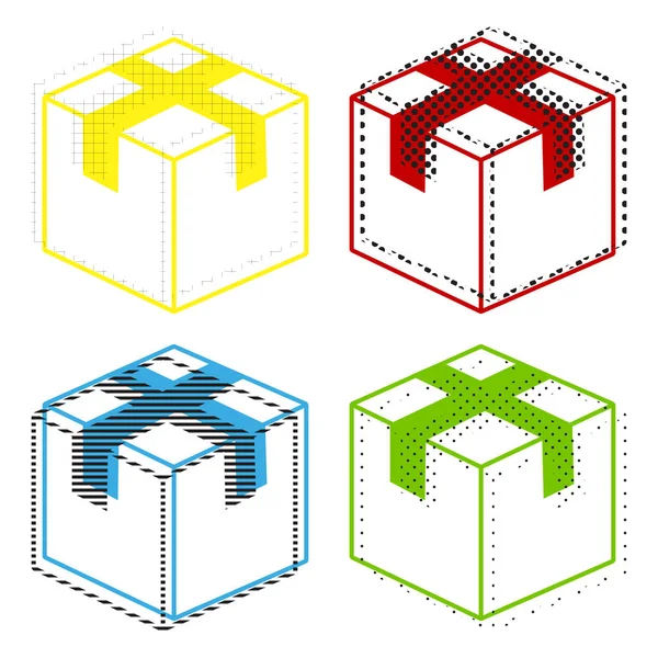 Иллюстрация знака коробки. Вектор. Желтый, красный, синий, зеленый — стоковый вектор