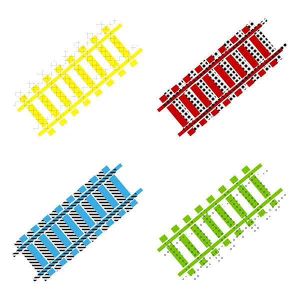 Sinal ferroviário. Trilha tangente. Vector. Amarelo, vermelho, azul, verde ic — Vetor de Stock