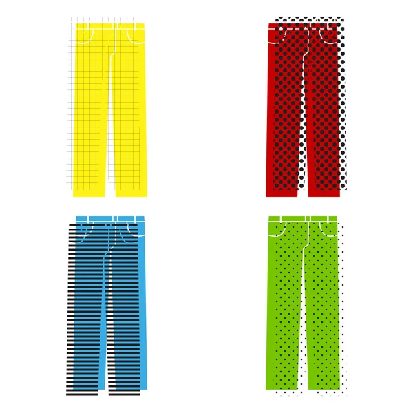 Pantalones vaqueros para hombre o signo. Vector. Icono amarillo, rojo, azul, verde — Vector de stock