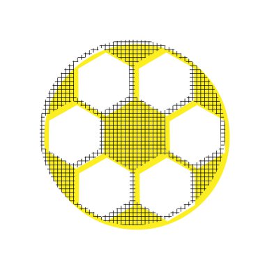 Futbol topu işareti. Vektör. Kare desen duplic ile sarı simgesi