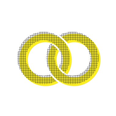 Wdding halkalar illüstrasyon işareti. Vektör. Kare sarı simgesi 