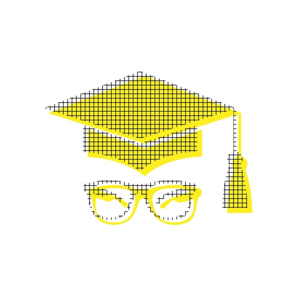 Tablero de mortero o tapa de graduación con vidrio. Vector. Icono amarillo w — Archivo Imágenes Vectoriales