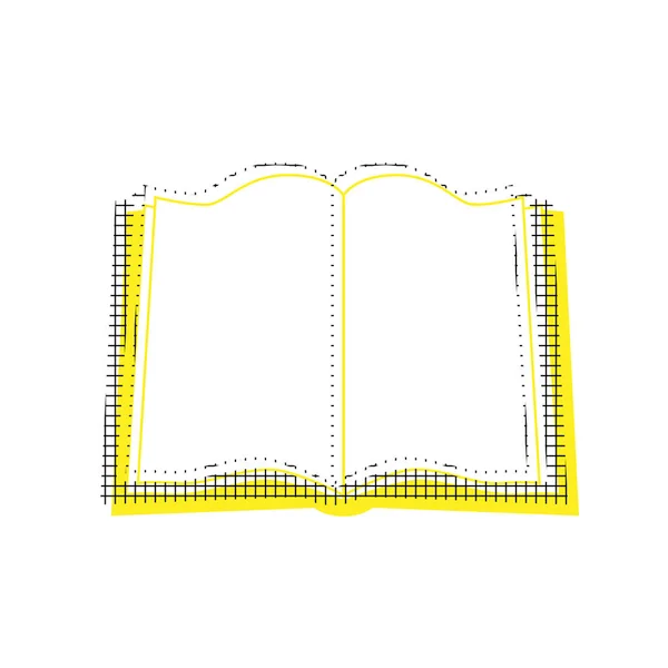 Signo del libro. Vector. Icono amarillo con patrón cuadrado duplicado en — Vector de stock