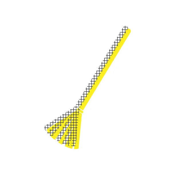 Σαρωτικές σκούπα σημάδι. Διάνυσμα. Κίτρινο εικονίδιο με τετράγωνο μοτίβο dup — Διανυσματικό Αρχείο