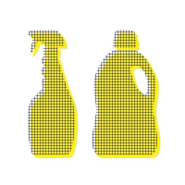 Household chemical bottles sign. Vector. Yellow icon with square — Stock Vector