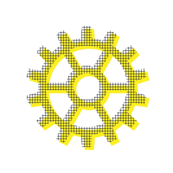Schaltgetriebe. Vektor. gelbes Symbol mit quadratischem Muster — Stockvektor