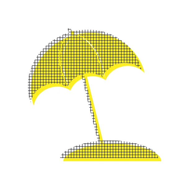 Umbrella and sun lounger sign. Vector. Yellow icon with square p — Stock Vector