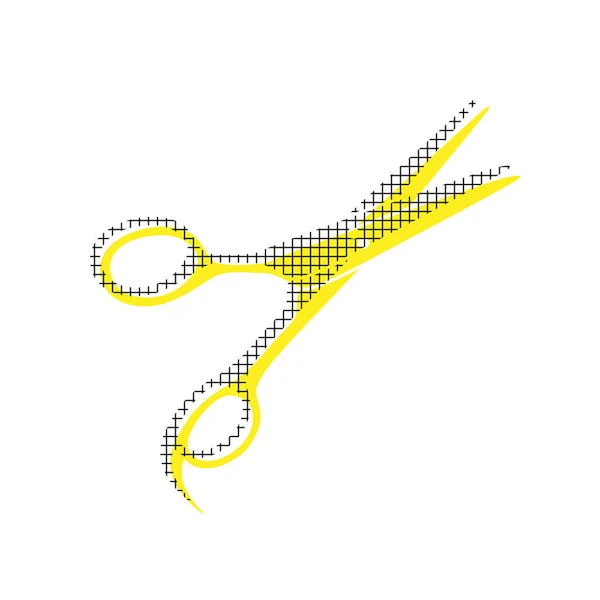 Señal de tijeras para cortar el pelo. Vector. Icono amarillo con patt cuadrado — Archivo Imágenes Vectoriales