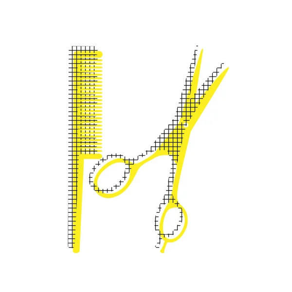 Cartel de la peluquería. Vector. Icono amarillo con patrón cuadrado dúplex — Archivo Imágenes Vectoriales
