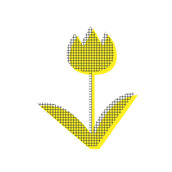 Segno di tulipano. Vettore. Icona gialla con motivo quadrato duplicato a — Vettoriale Stock