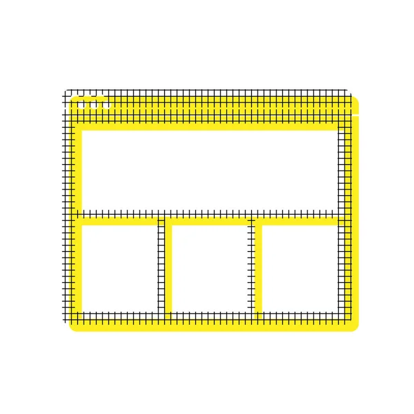 Знак веб-окна. Вектор. Желтая иконка с квадратным рисунком — стоковый вектор