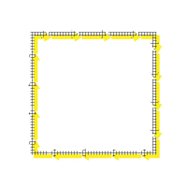 Pfeil auf einer quadratischen Form. Vektor. gelbes Symbol mit quadratischem Muster — Stockvektor