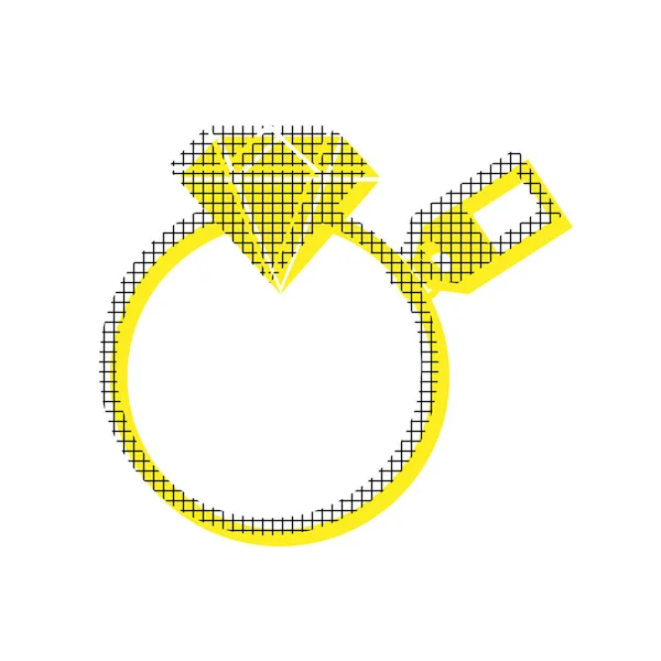 Diamant značka se značkou. Vektor. Žlutá ikona s čtvercový vzor d — Stockový vektor