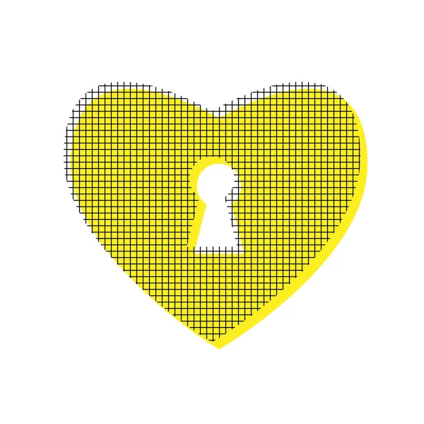 Corazón con signo de bloqueo. Vector. Icono amarillo con patrón cuadrado du — Archivo Imágenes Vectoriales
