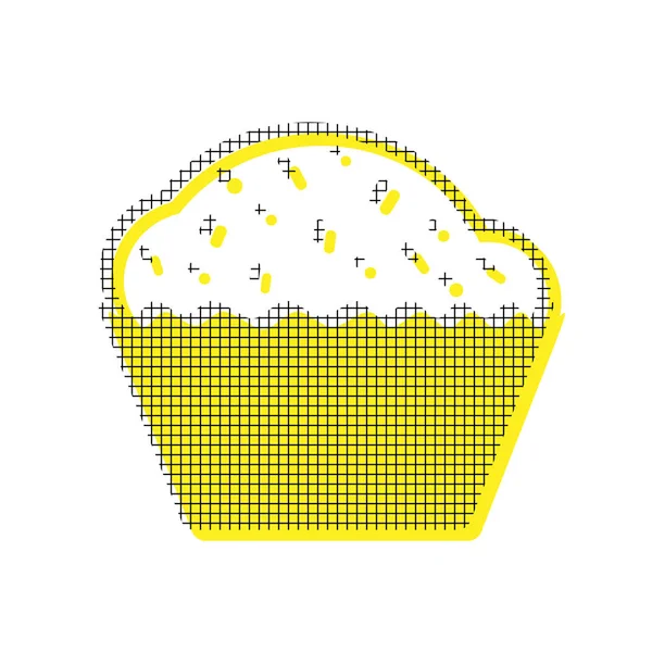 カップケーキの標識です。ベクトル。重複の正方形のパターンで黄色のアイコン — ストックベクタ