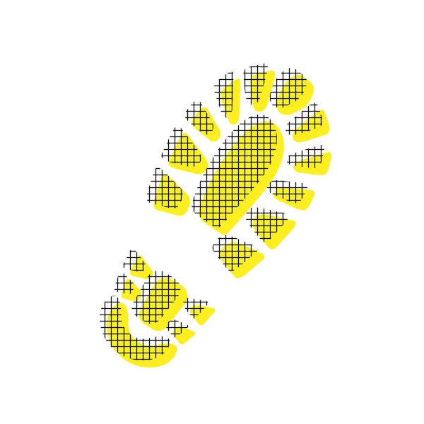 Footprint boot sign. Vector. Yellow icon with square pattern dup — Stock Vector