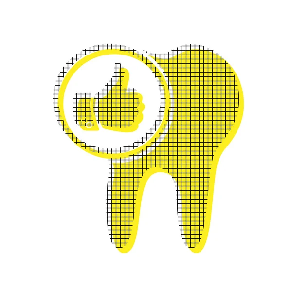 Знак зуба с большим пальцем вверх. Вектор. Желтая иконка с квадратом — стоковый вектор
