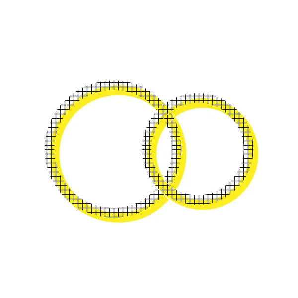 Snubní prsteny podepsat. Vektor. Žlutá ikona s dupl čtvercový vzor — Stockový vektor