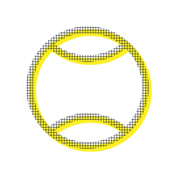 Pelota de tenis signo ilustración. Vector. Icono amarillo con cuadrado p — Vector de stock