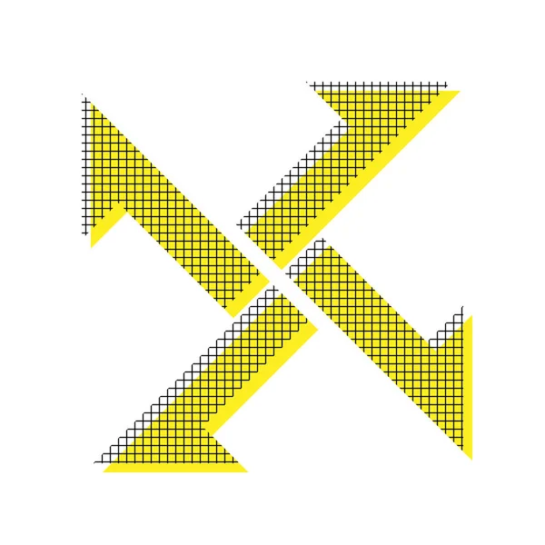 Kříž z ikony šipek. Vektor. Žlutá ikona s čtvercový vzor — Stockový vektor