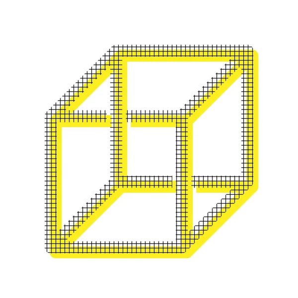 Signo de cubo con cable con ilusión óptica. Vector. Icono amarillo con — Vector de stock