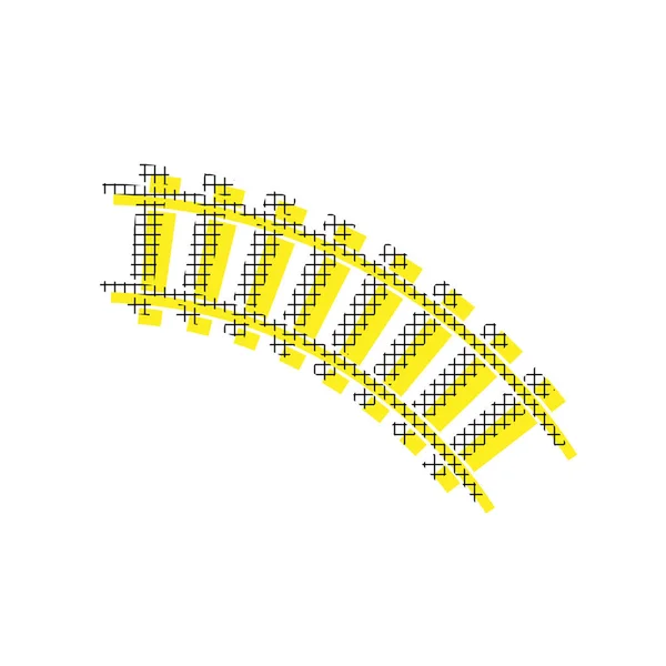 Eisenbahnschild. Kurvenreiche Strecke. Vektor. gelbes Symbol mit quadratischem Patt — Stockvektor