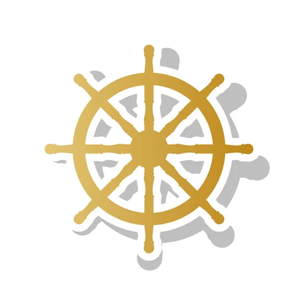 Ship wheel sign. Vector. Golden gradient icon with white contour — Stock Vector