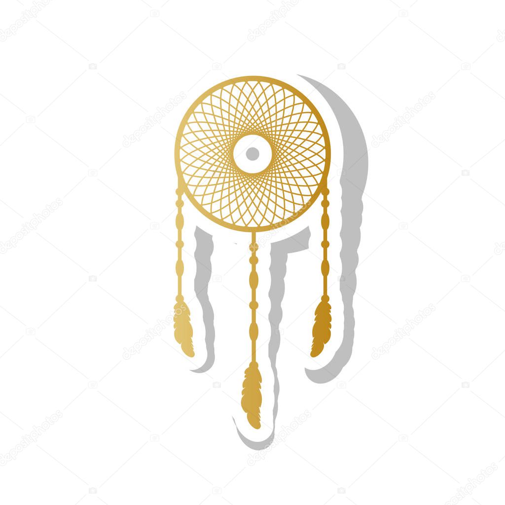 Dream catcher sign. Vector. Golden gradient icon with white cont