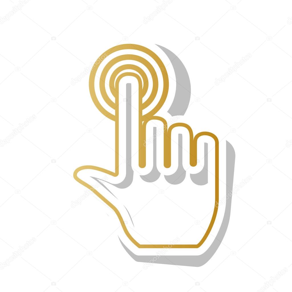 Hand click on button. Vector. Golden gradient icon with white co