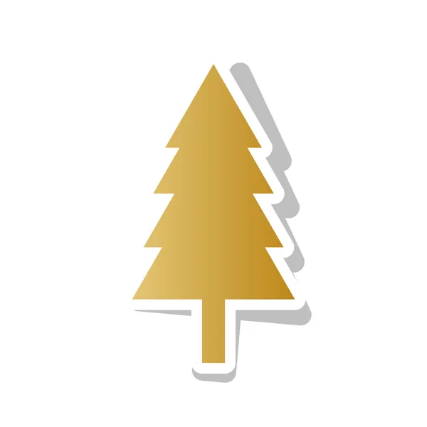New year tree sign. Vector. Golden gradient icon with white cont — Stock Vector
