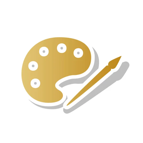 Paleta y pincel. Vector. Icono de gradiente dorado con — Vector de stock