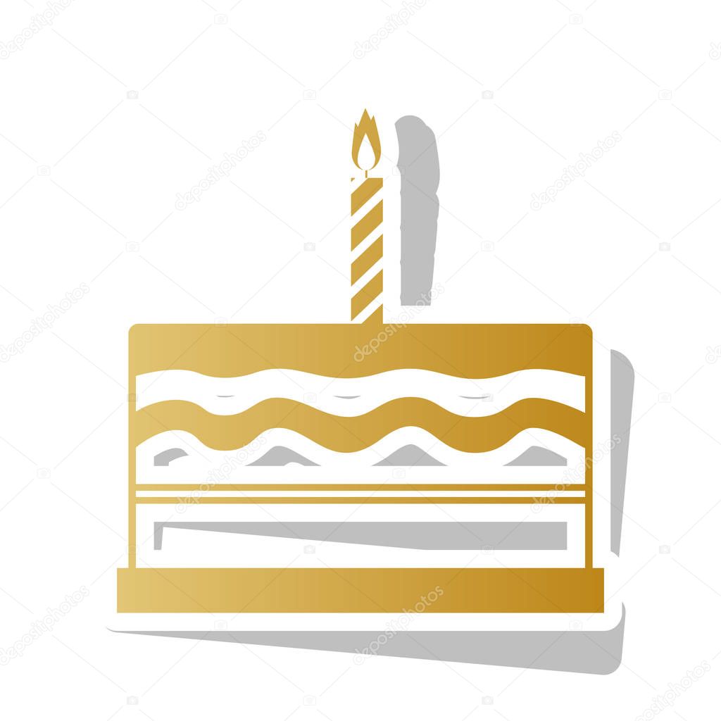 Birthday cake sign. Vector. Golden gradient icon with white cont