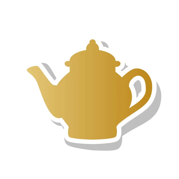 Tea maker sign. Vector. Golden gradient icon with white contour — Stock Vector