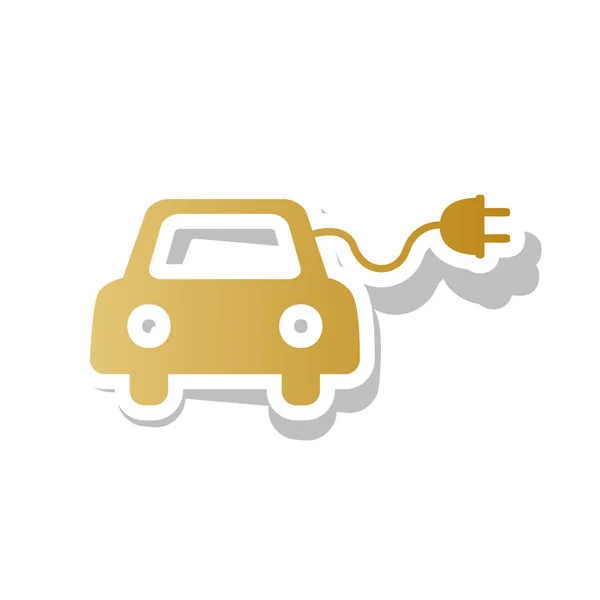 Signo de coche eléctrico ecológico. Vector. Icono de gradiente dorado con c blanco — Vector de stock