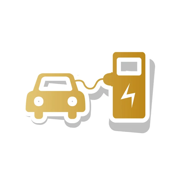 Cartel de carga de batería de coche eléctrico. Vector. Icono de gradiente dorado — Archivo Imágenes Vectoriales