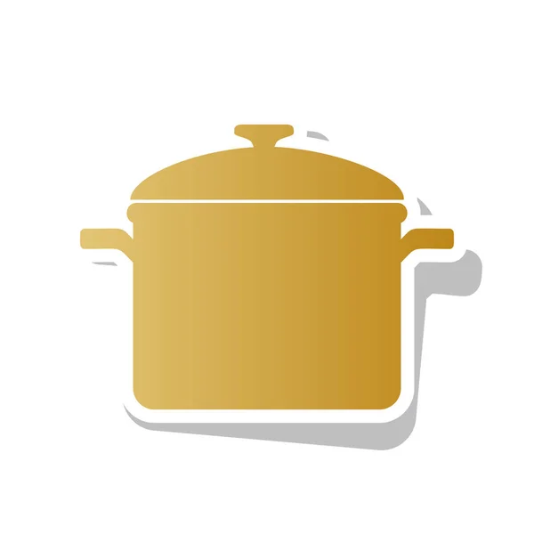 Placa de frigideira. Vector. Ícone de gradiente dourado com contorno branco — Vetor de Stock