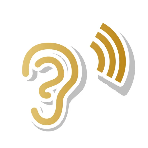 Anatomia humana. Sinal de ouvido com onda sonora. Vector. Gradiente dourado — Vetor de Stock