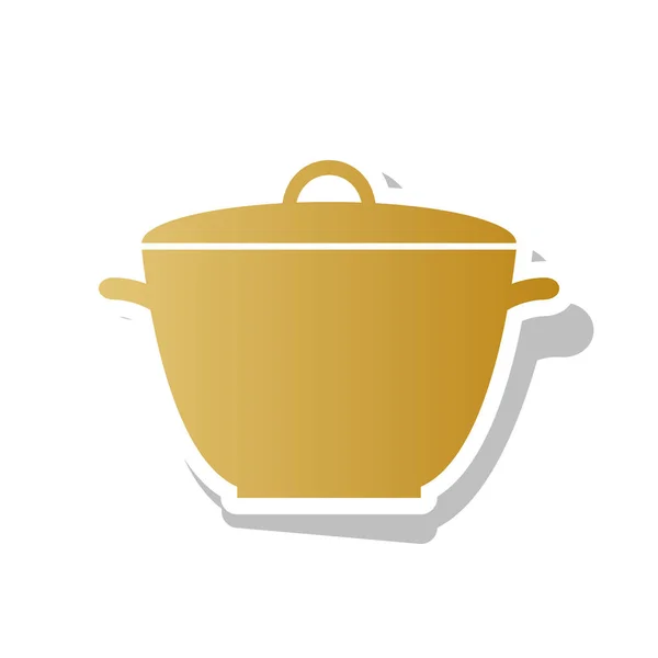 Saucepan simple sign. Vector. Golden gradient icon with white co — Stock Vector