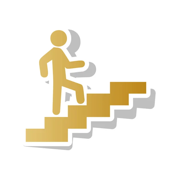 El hombre de las escaleras subiendo. Vector. Icono de degradado dorado con blanco — Vector de stock