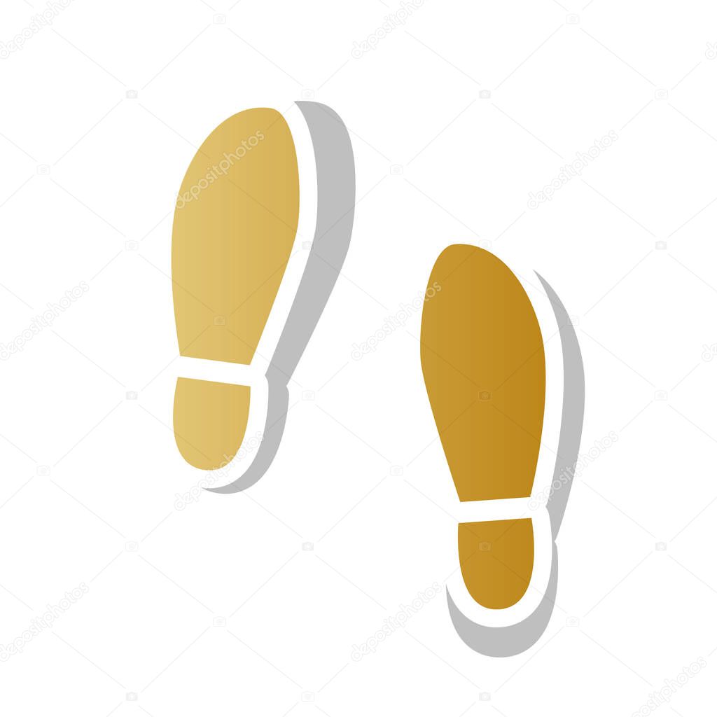 Imprint soles shoes sign. Vector. Golden gradient icon with whit