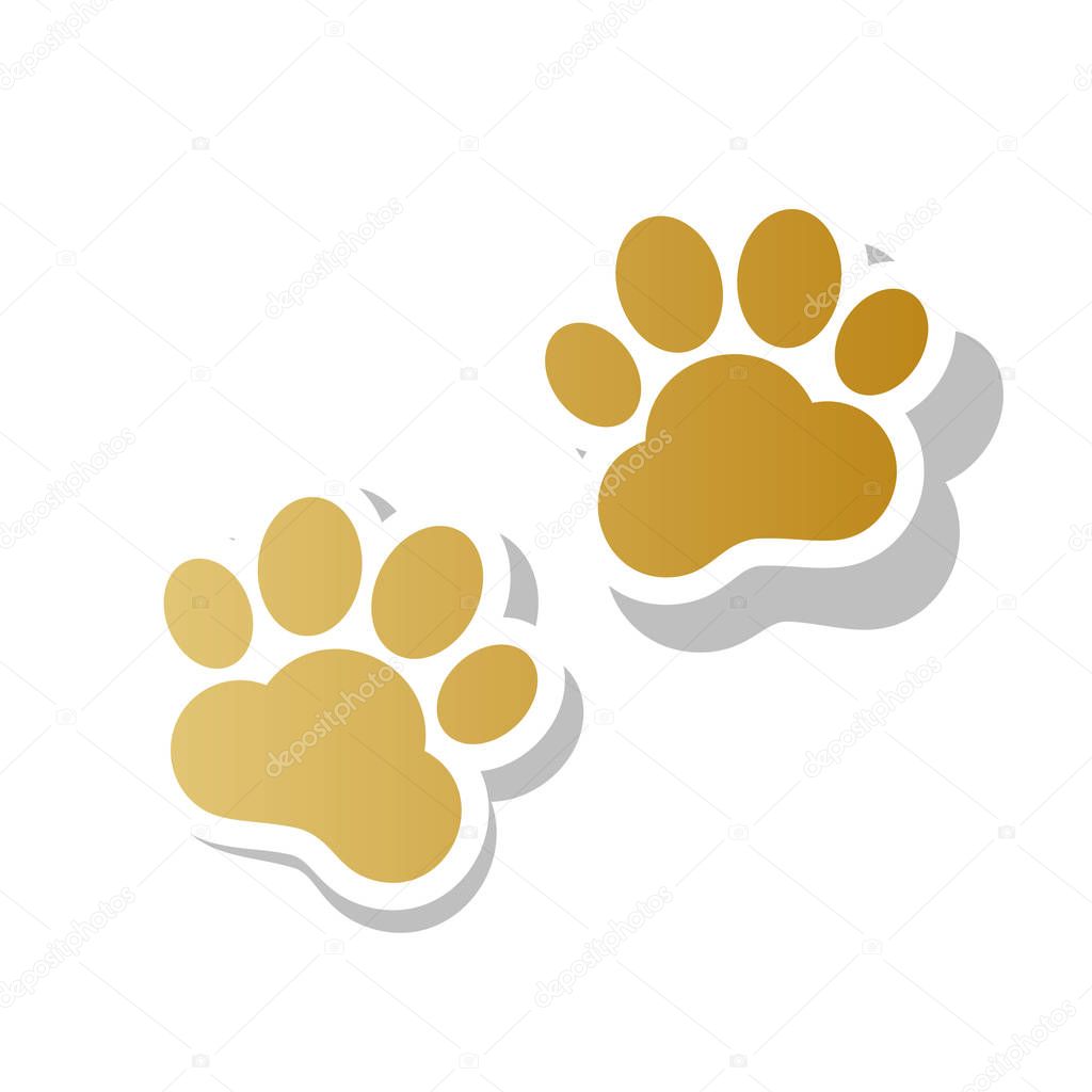 Animal Tracks sign. Vector. Golden gradient icon with white cont