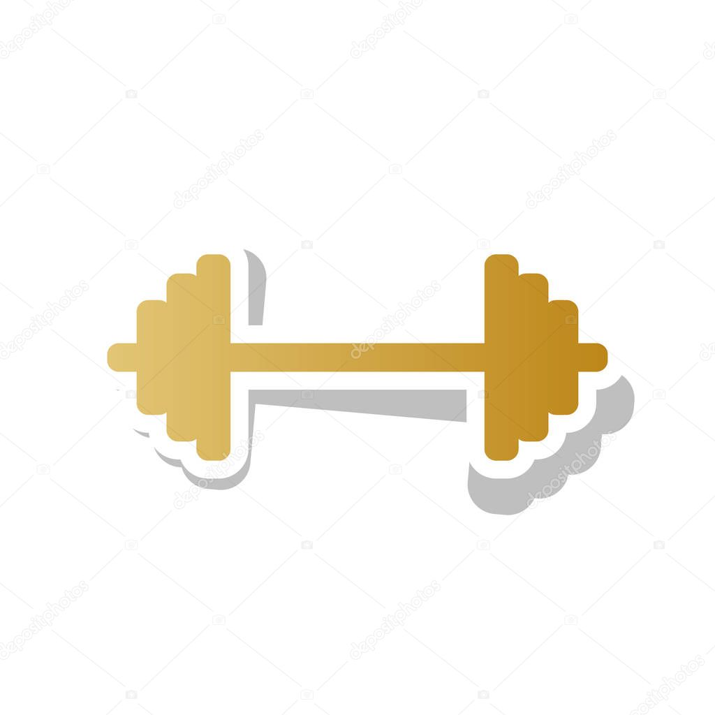 Dumbbell weights sign. Vector. Golden gradient icon with white c