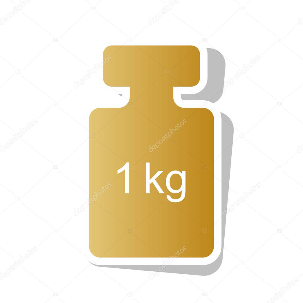 Weight simple sign. Vector. Golden gradient icon with white cont