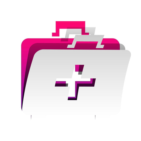 Medical First aid box sign. Vector. Detachable paper with shadow