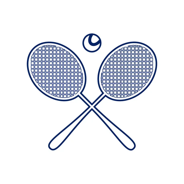 Zwei Tennisschläger mit Ballzeichen. Vektor. Schwarze Ikone im flachen Stil — Stockvektor