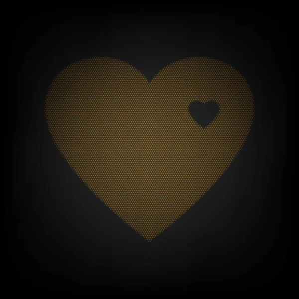 Heart sign. Icon as grid of small orange light bulb in darkness. Illustration. — Wektor stockowy