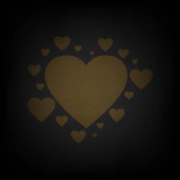 Знак сердца. Икона в виде сетки из маленькой оранжевой лампочки в темноте. Иллюстрация . — стоковый вектор