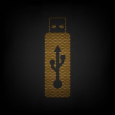 USB flaş bellek işareti. Karanlıktaki küçük turuncu ampulün ızgarası gibi simge.