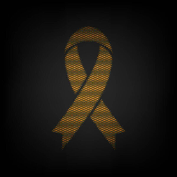 Black awareness ribbon sign. Icon as grid of small orange light bulb in darkness.